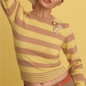 Anthropologie Maeve camel/electric lemon sweater